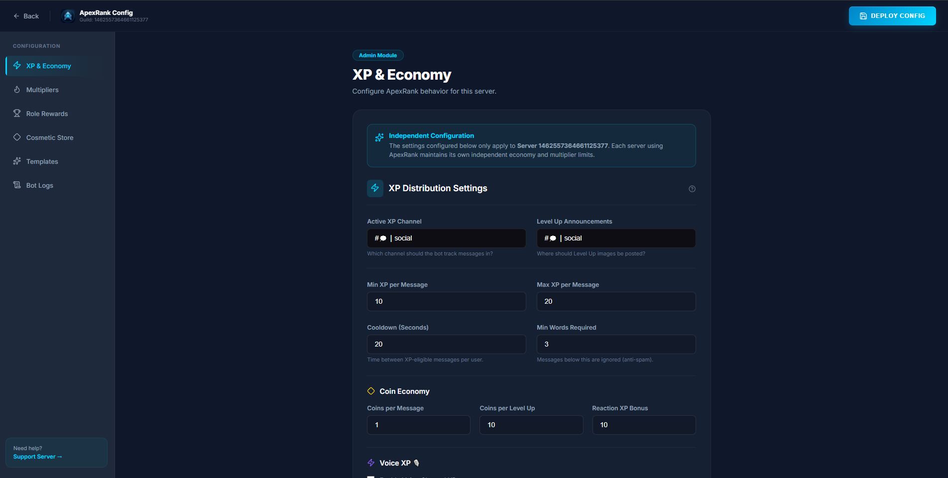 XP and Economy Configuration